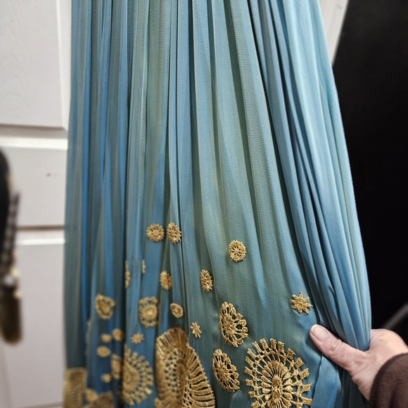 Rafael Cennamo blue/gold gown sz 4 - Picture 4 of 8